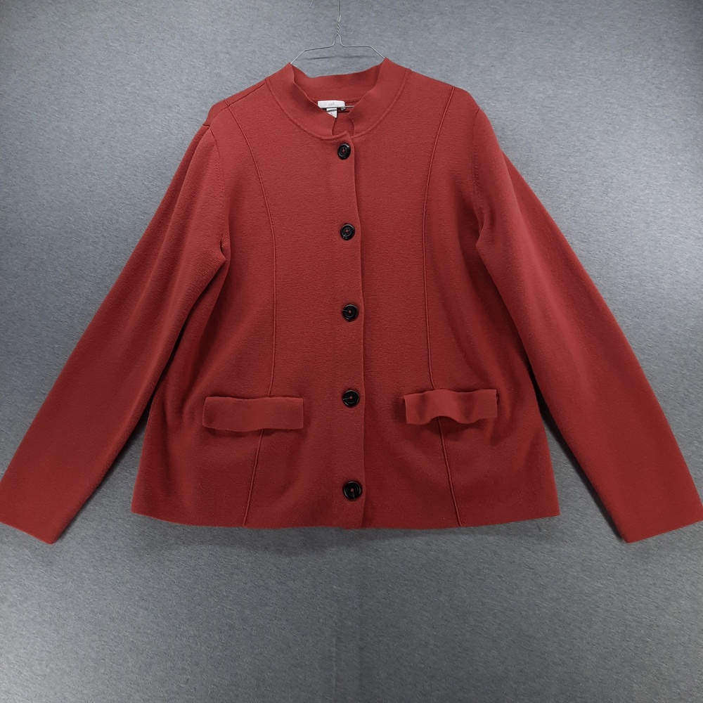 J Jill Petites Cardigan Sweater Womens PXL Red Mock Neck Button Front Knit